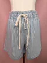Women’s Striped Drawstring Waist Denim Shorts