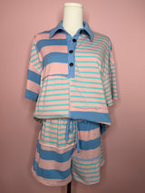 Stripe Exposed Seam Patchwork Two-Piece Short Set
