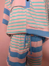 Stripe Exposed Seam Patchwork Two-Piece Short Set