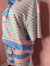 Stripe Exposed Seam Patchwork Two-Piece Short Set