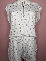 Floral Half-Zip Hooded Top & Shorts Set