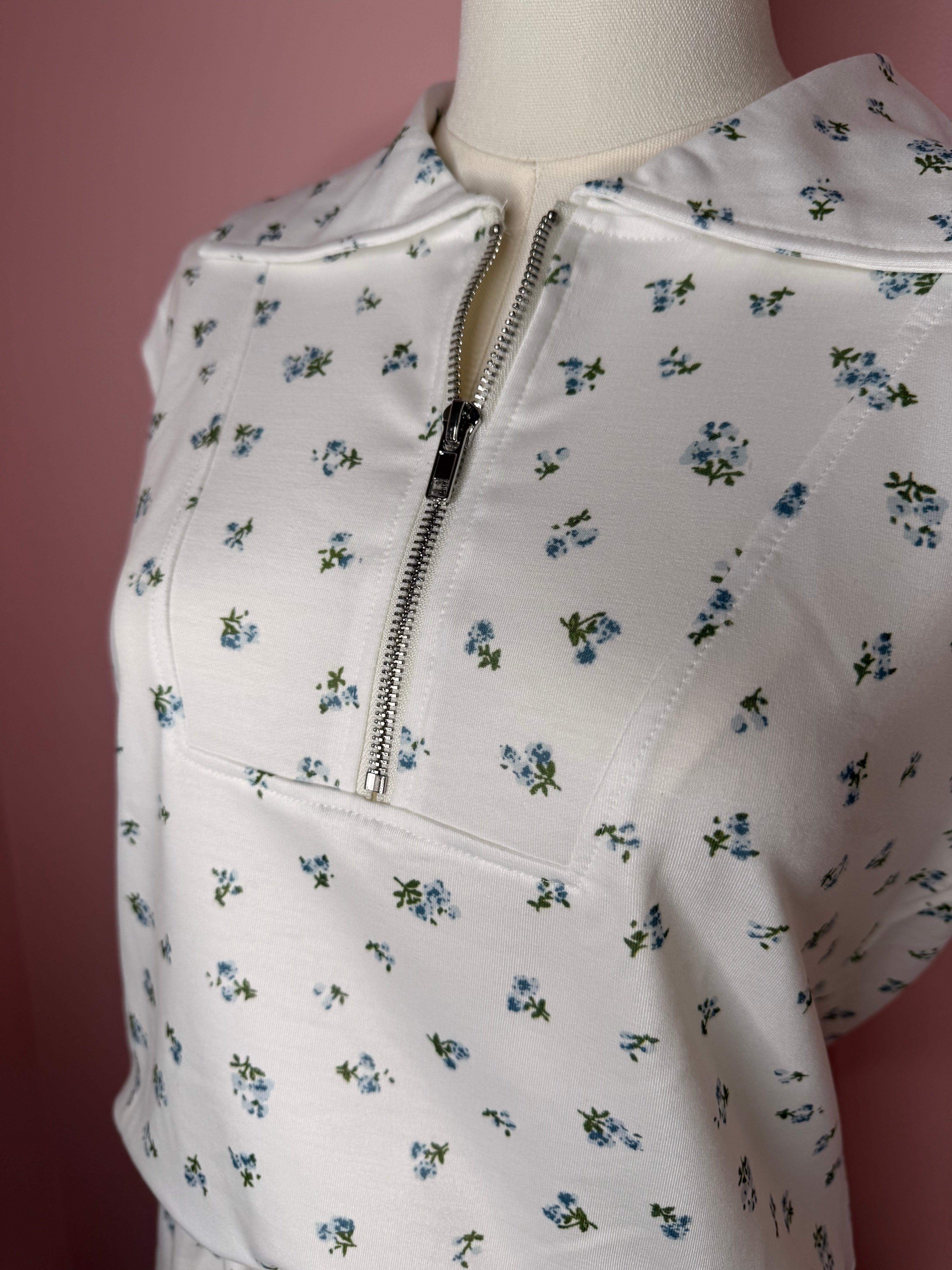 Floral Half-Zip Hooded Top & Shorts Set