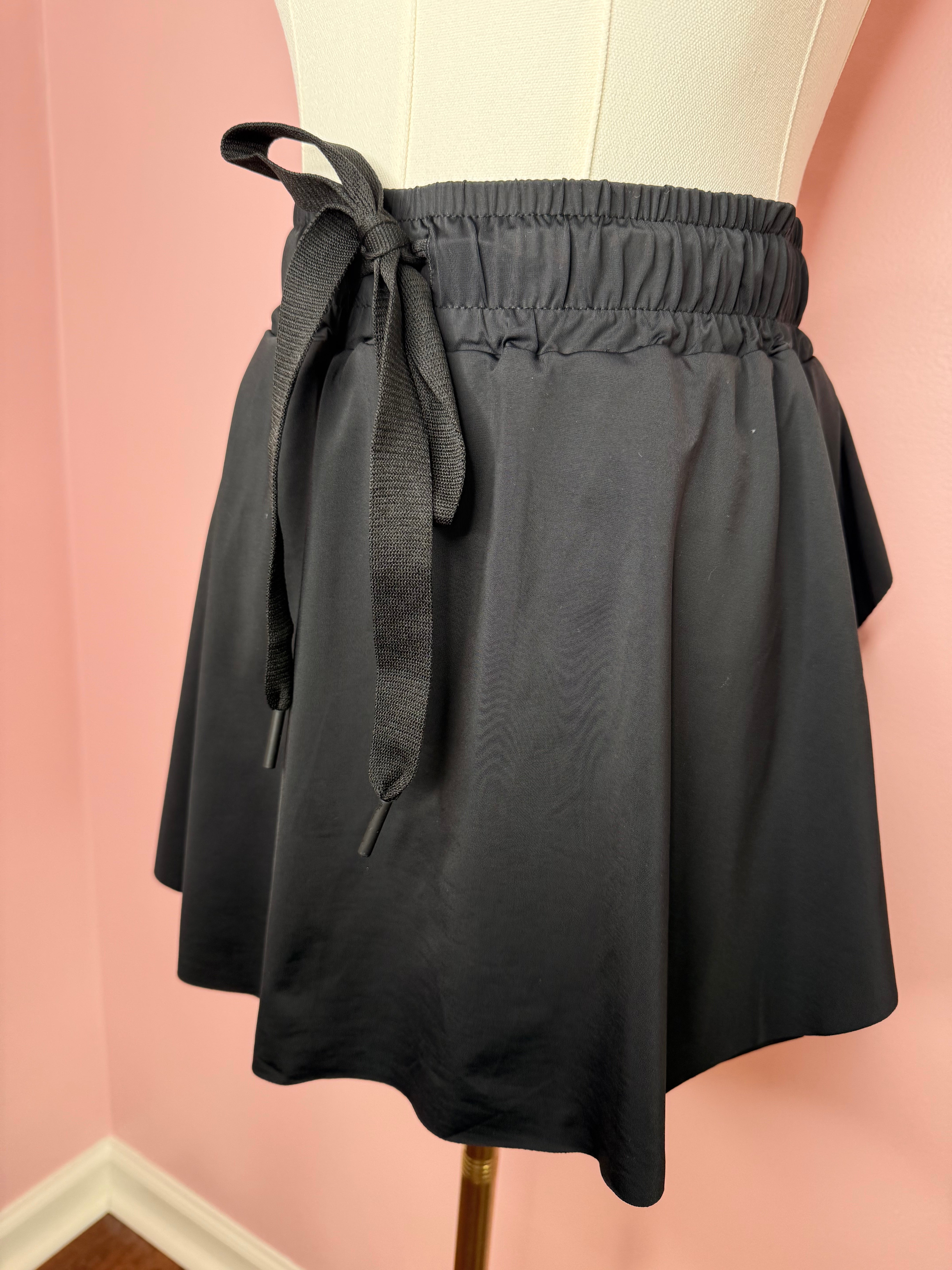 High-Waisted Drawstring Lined Tennis Skort