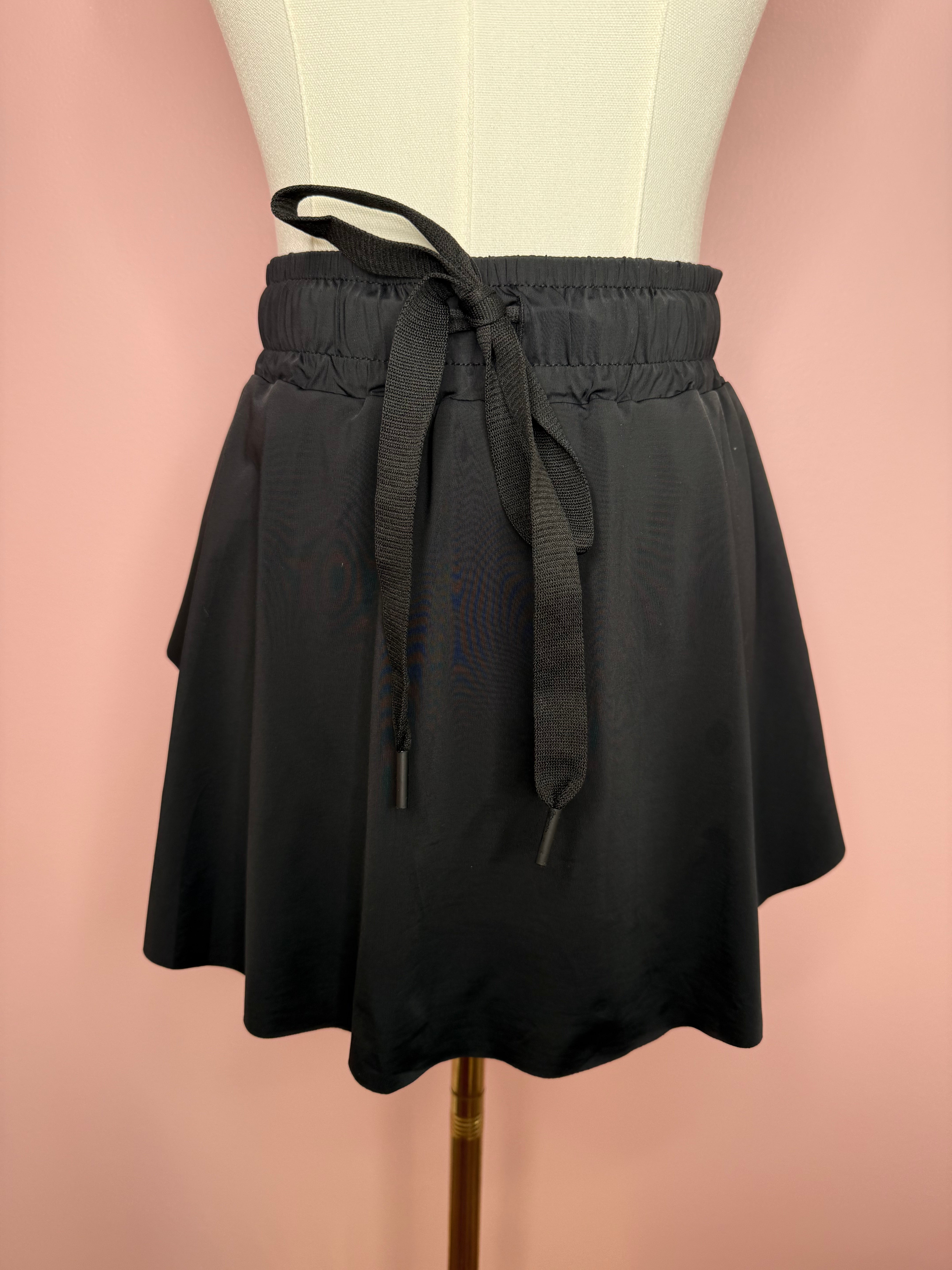 High-Waisted Drawstring Lined Tennis Skort