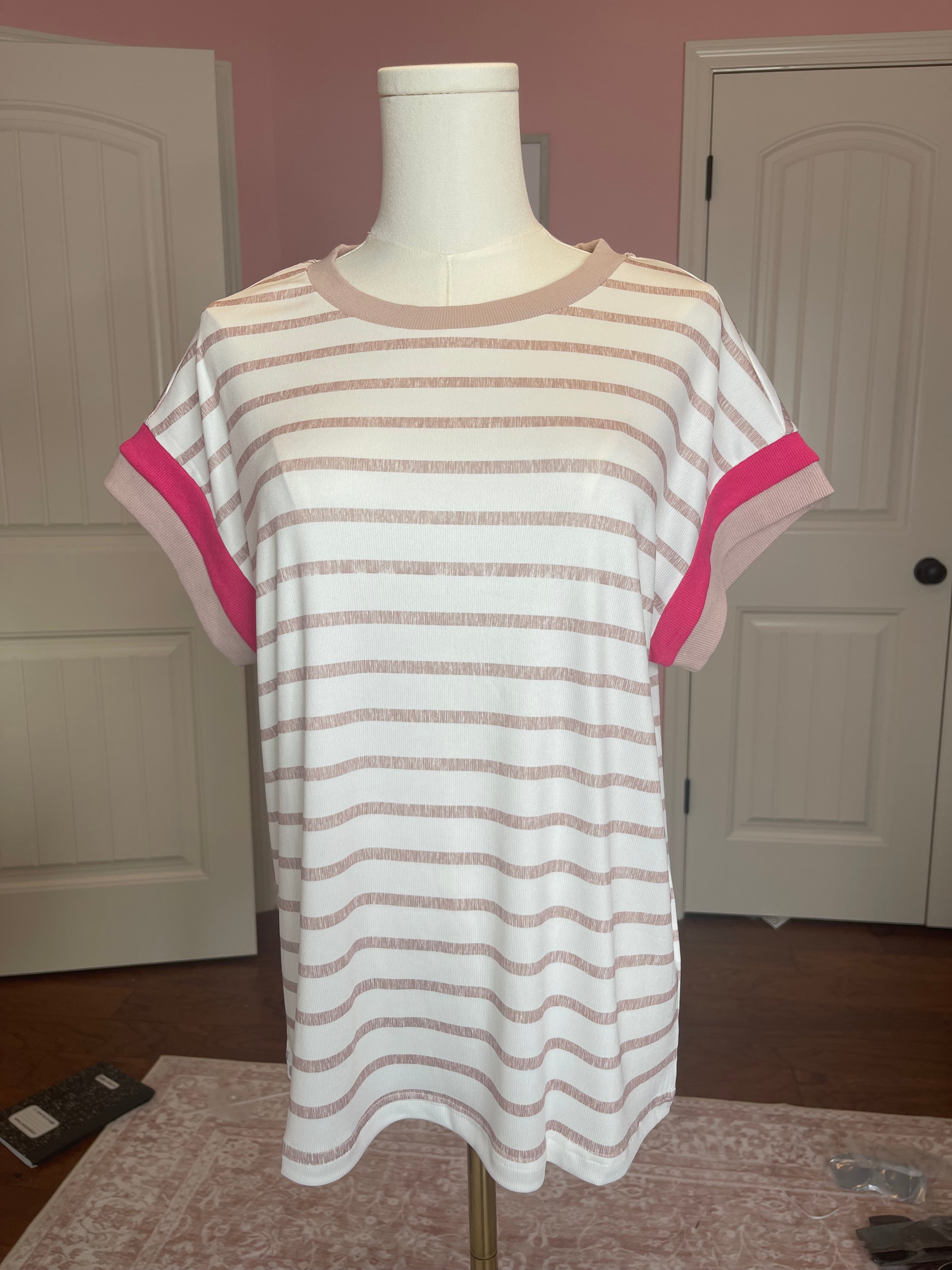 Striped Colorblock Trim Knit Top