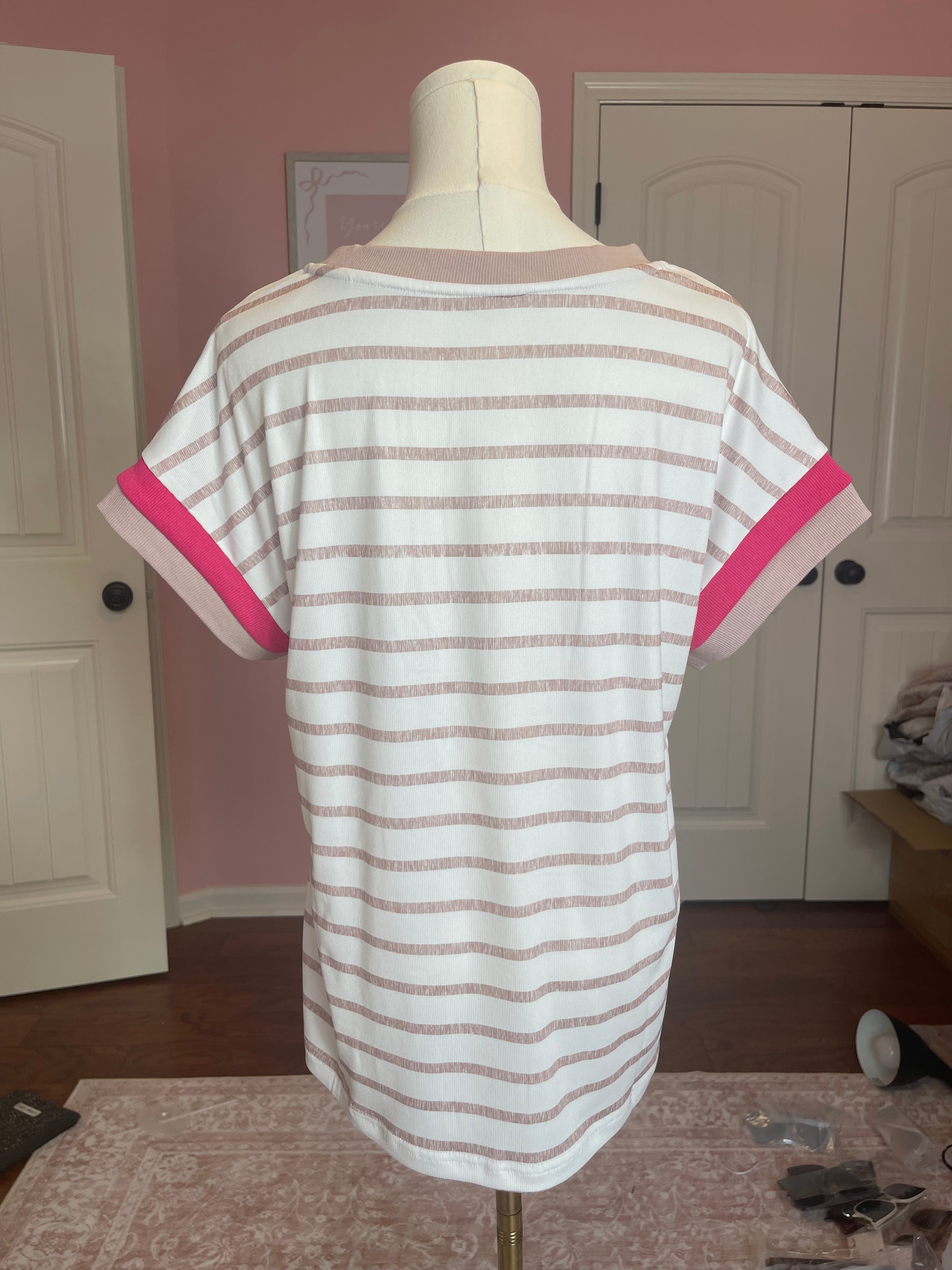 Striped Colorblock Trim Knit Top