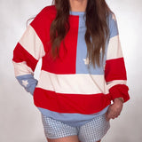 USA Flag Patchwork Oversize Sweatshirt