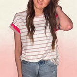Striped Colorblock Trim Knit Top