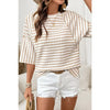 Stripe Textured Knit 3/4 Sleeve Top