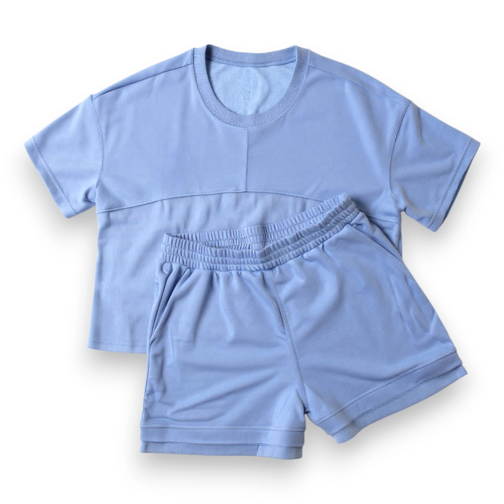Solid Textured Raw Edge Top and Short Set