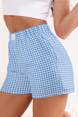 Stripe Plaid Printed High Waist Gingham Shorts