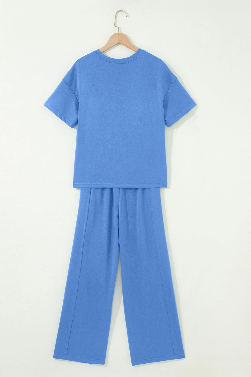 Sky Blue Oversized Tee & Wide Leg Pants Set