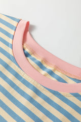 Stripe Contrast Crew Neck Drop Shoulder Tee