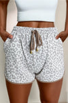 Leopard Elastic Waist Lace Up Contrast Trim Casual Shorts