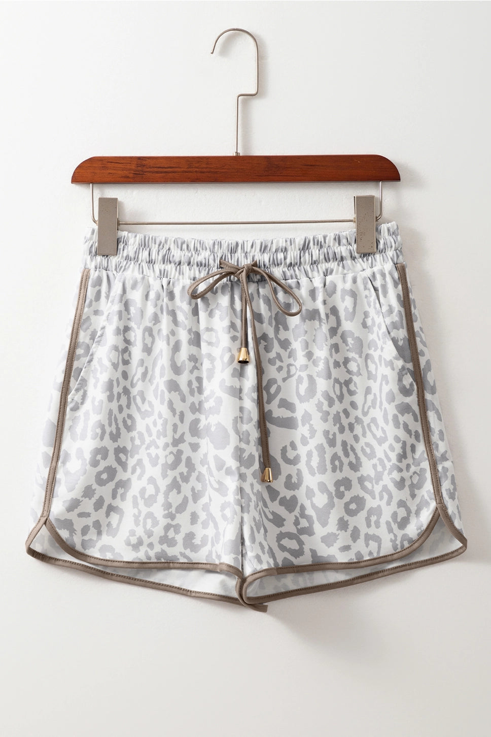 Leopard Elastic Waist Lace Up Contrast Trim Casual Shorts