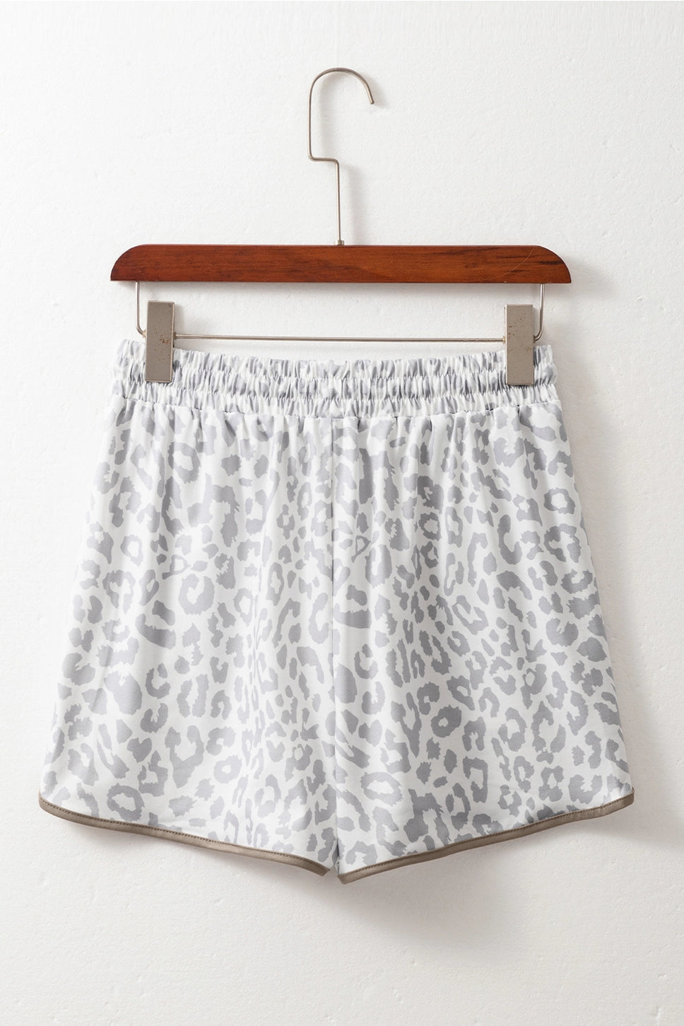 Leopard Elastic Waist Lace Up Contrast Trim Casual Shorts
