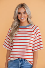Stripe Contrast Collar Raglan Sleeve T-Shirt