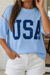 USA Graphic Half Sleeve Loose Ribbed Top
