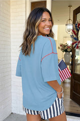 USA Graphic Half Sleeve Loose Ribbed Top