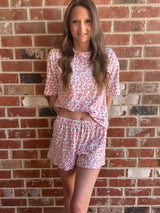 Leopard Print Crew Neck Tee and Ruffled Shorts Lounge Set