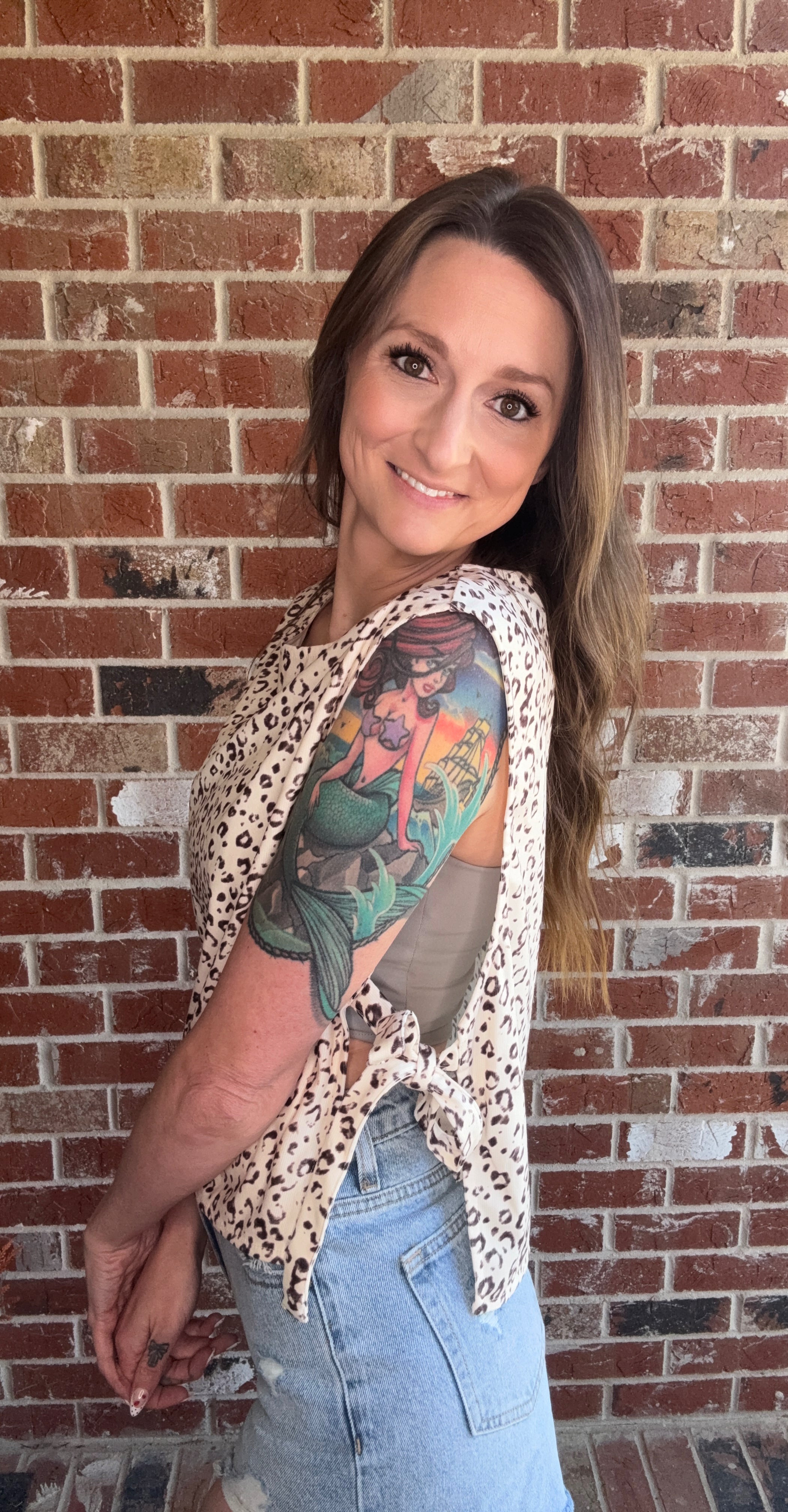 Leopard Print Knot Side Twill Vest