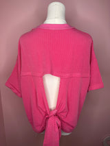 Women’s Ribbed Cutout Back Bow Knot Oversized Shirt