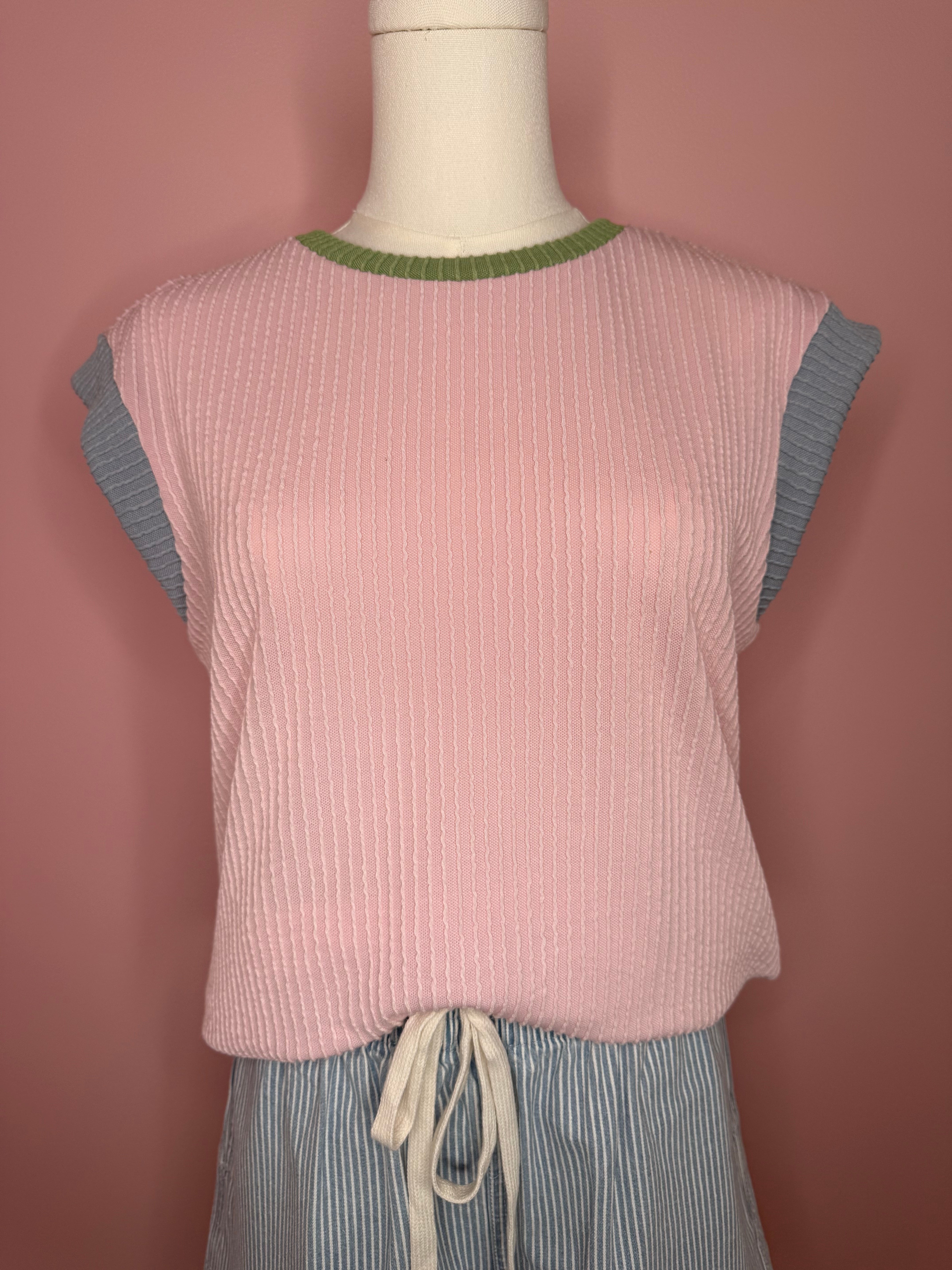 Women’s Colorblock Corded Knit Crew Neck Tee