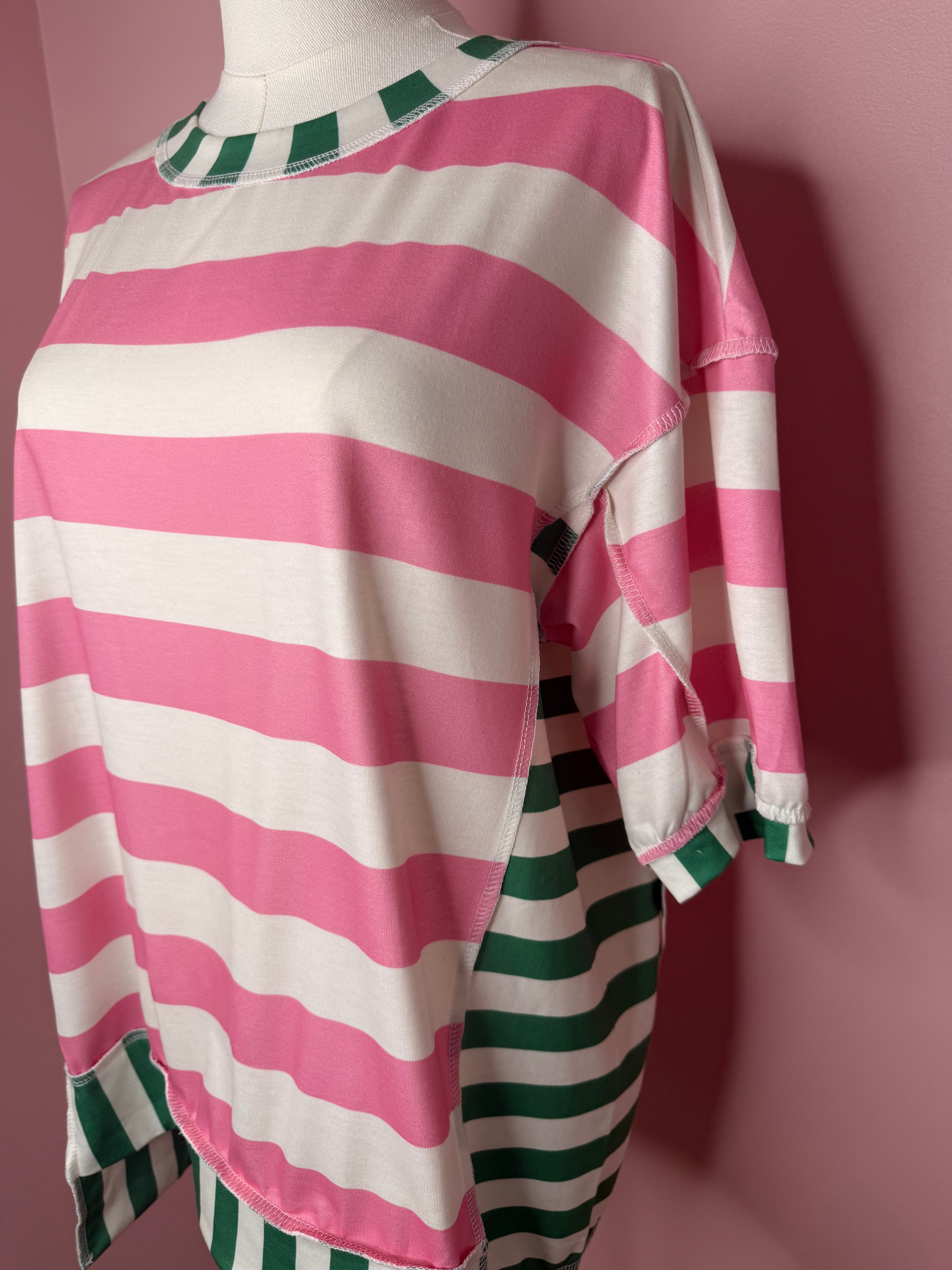 Women’s Stripe Contrast Trim Short Sleeve Top