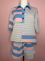 Stripe Exposed Seam Patchwork Two-Piece Short Set