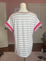 Striped Colorblock Trim Knit Top