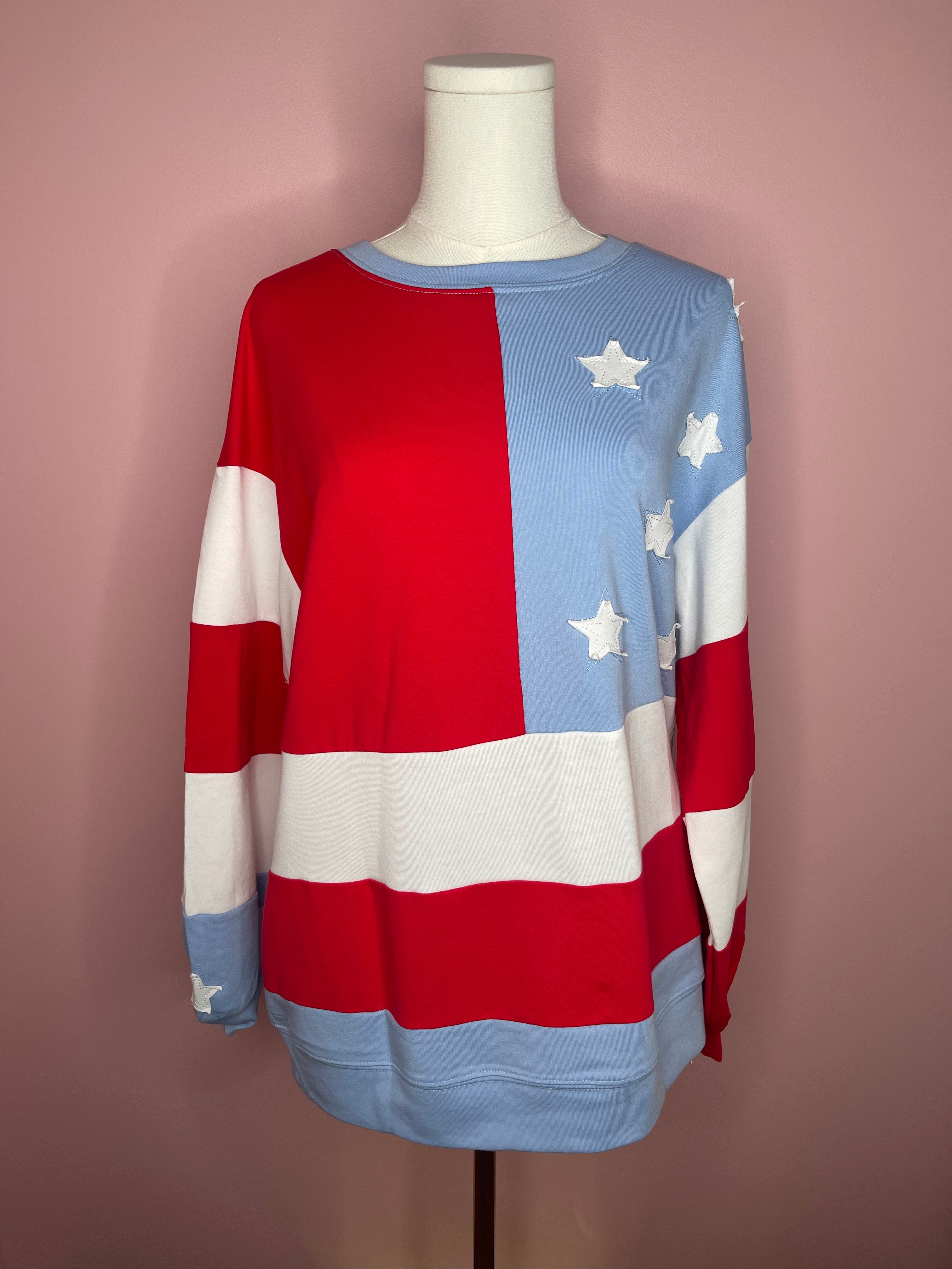 USA Flag Patchwork Oversize Sweatshirt
