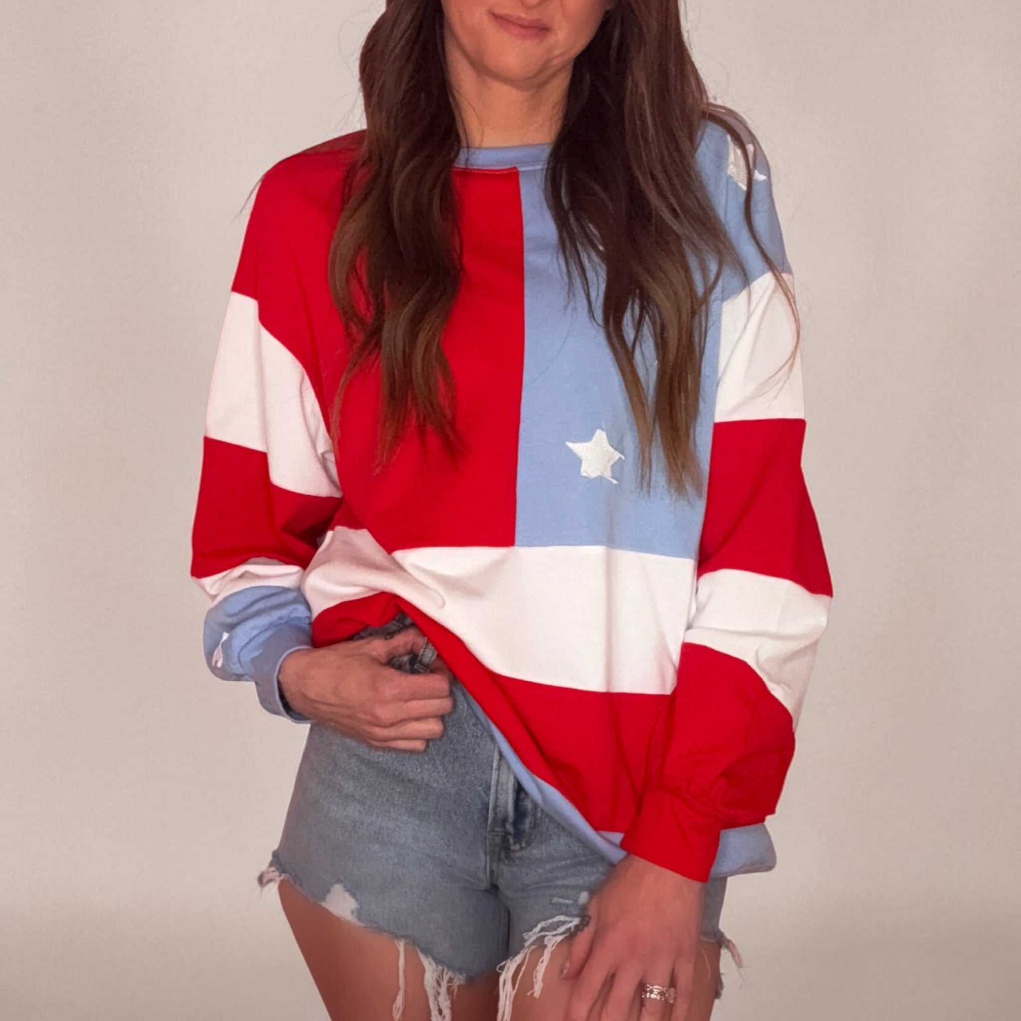 USA Flag Patchwork Oversize Sweatshirt
