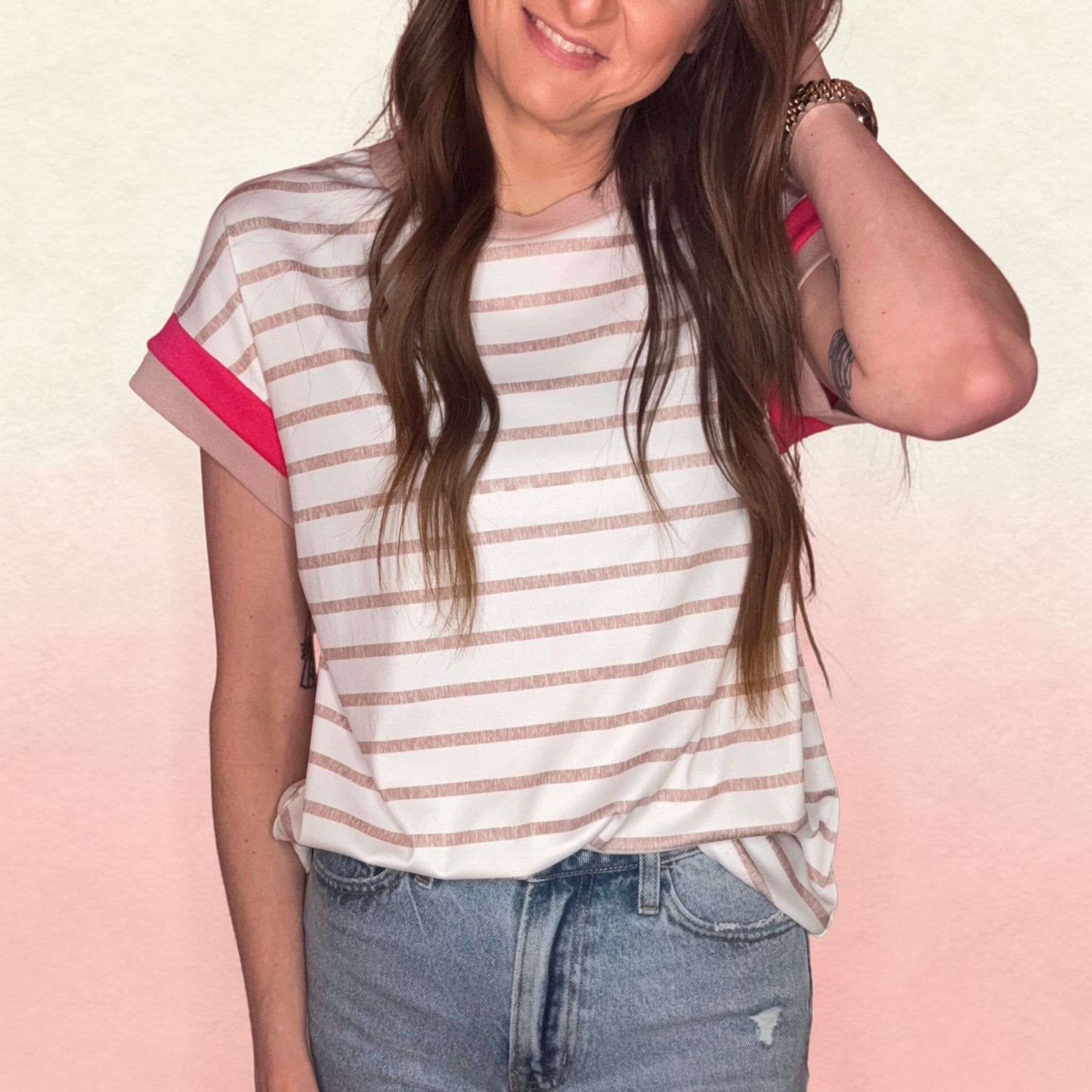 Striped Colorblock Trim Knit Top