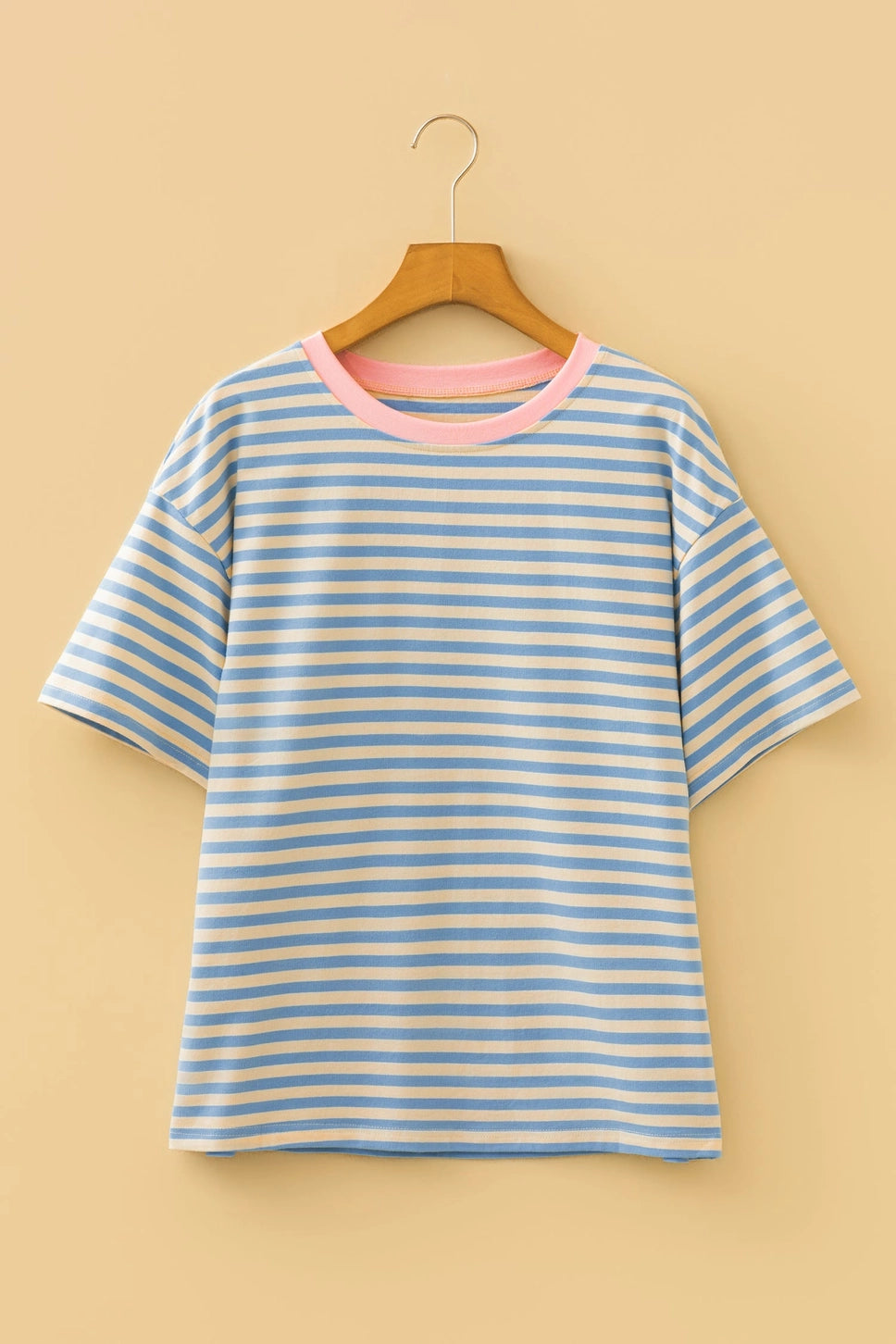 Stripe Contrast Crew Neck Drop Shoulder Tee