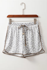 Leopard Elastic Waist Lace Up Contrast Trim Casual Shorts