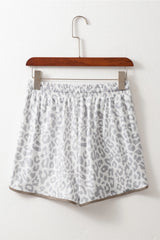 Leopard Elastic Waist Lace Up Contrast Trim Casual Shorts