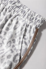 Leopard Elastic Waist Lace Up Contrast Trim Casual Shorts