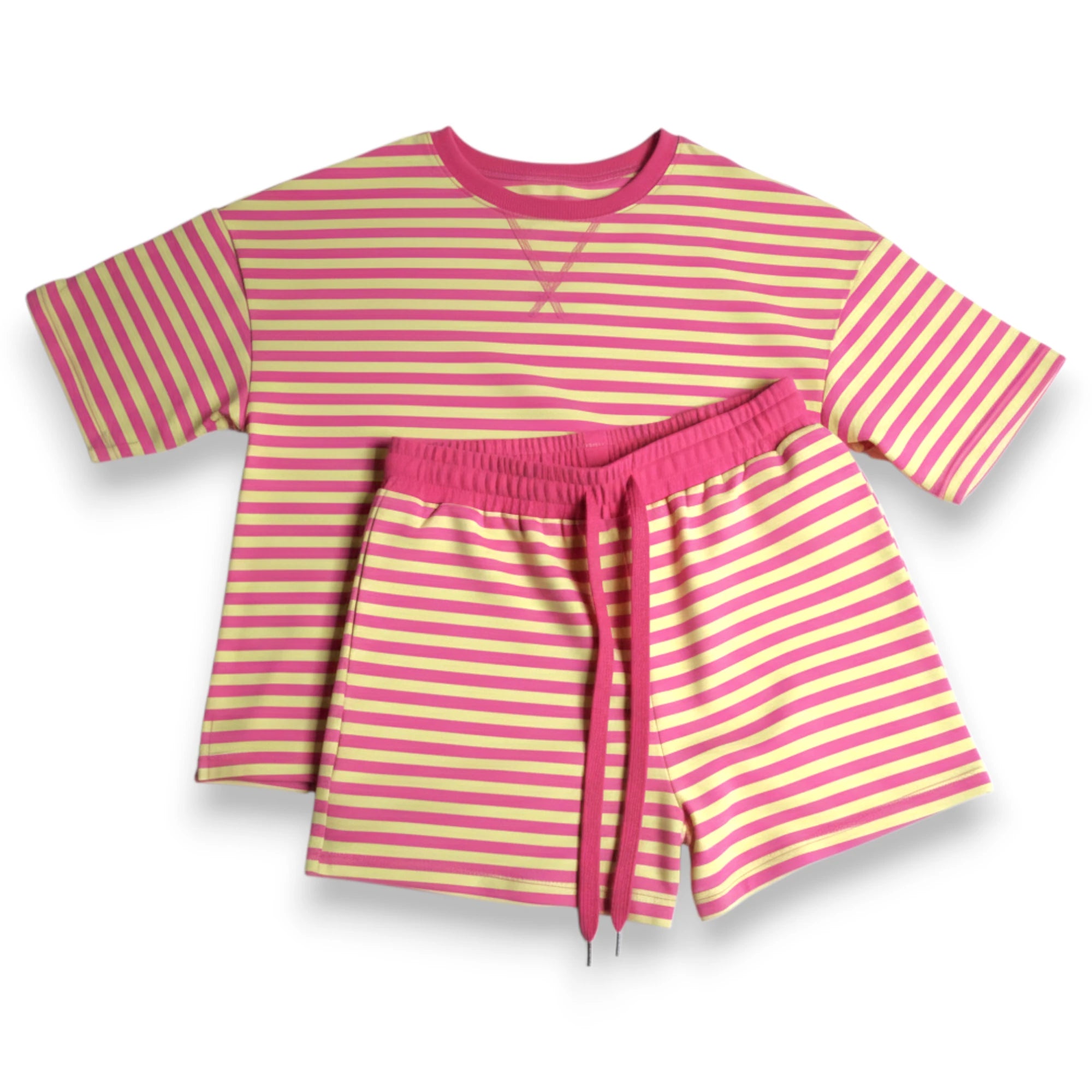 Stripe Terry Knit Top & Shorts Set